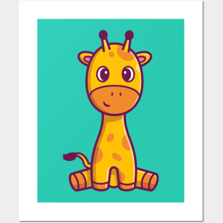 Cute Giraffe Sitting Cartoon Posters and Art